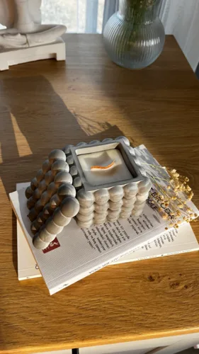 Şömine Sesli Ahşap Fitilli Mum & Beton Kapaklı Dekoratif Bubble Organizer Tabak/Kutu