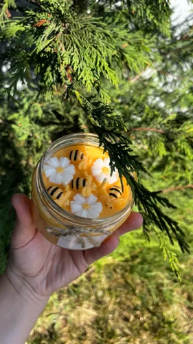 Arı Temalı Cam Kavanoz Soya Wax Mum