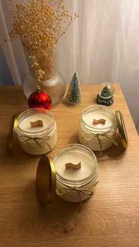 Ahşap Fitilli Şömine Sesli Cam Kavanoz Soya Wax Mum