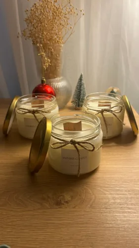 Ahşap Fitilli Şömine Sesli Cam Kavanoz Soya Wax Mum