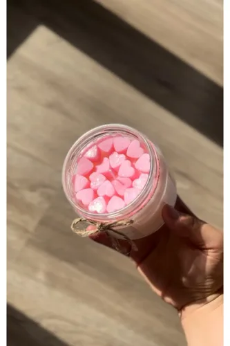 Pembe Kalpli Cam Kavanoz Soya Wax Mum