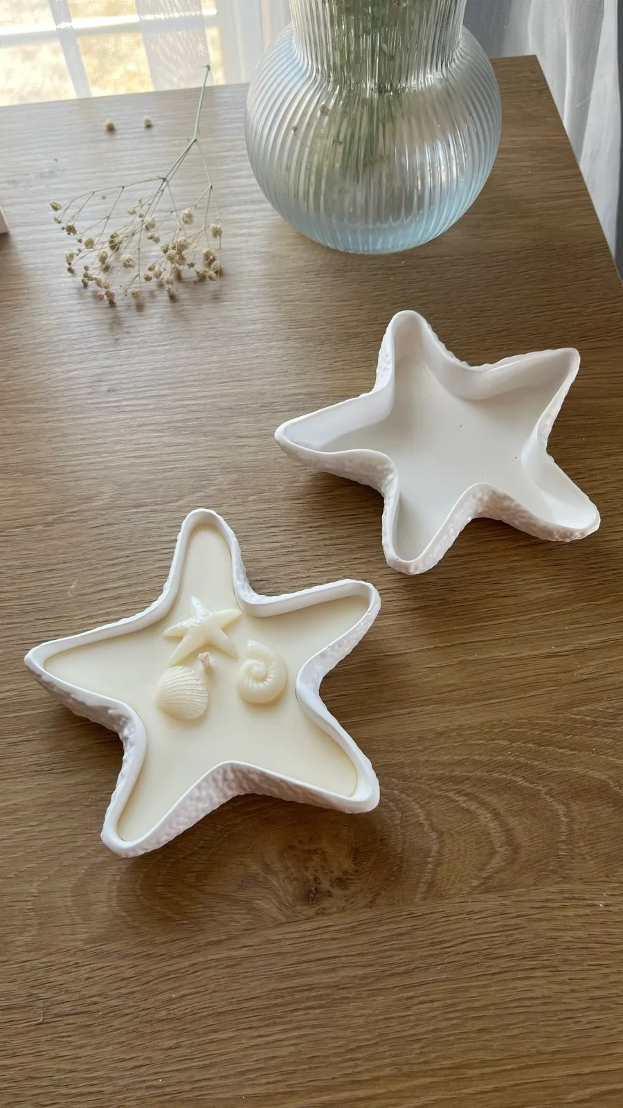 Deniz Yıldızı Görünümlü 2'li Dekoratif Takı Tabağı ve Soya Wax Mum