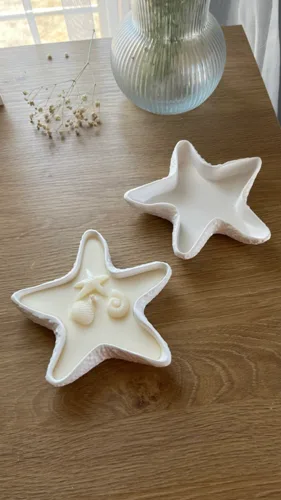 Deniz Yıldızı Görünümlü 2'li Dekoratif Takı Tabağı ve Soya Wax Mum