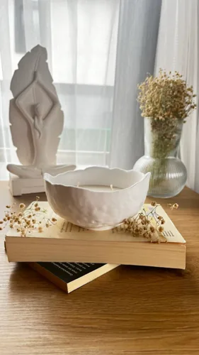 Dokulu Kıvrımlı Dekoratif Kase Soya Wax Mum