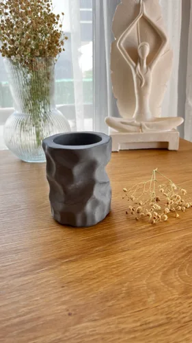 Beton Düzensiz Silindir Kalemlik/Dekoratif Obje/Biblo