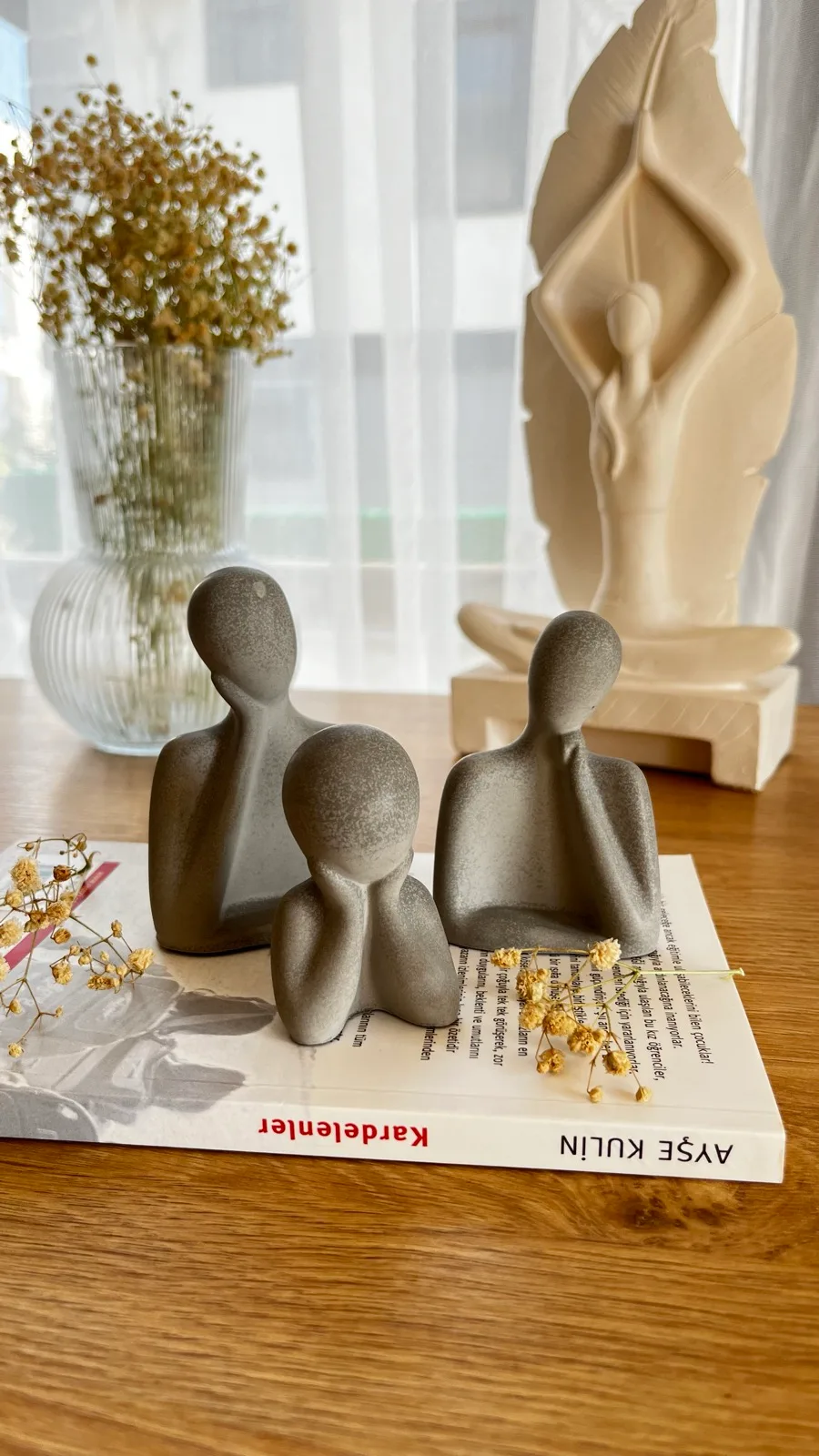 Beton 3’lü Üçlü Aile Dekoratif Biblo Obje