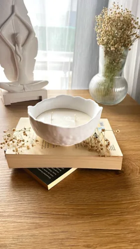 Dokulu Kıvrımlı Dekoratif Kase Soya Wax Mum