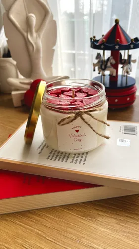 Sevgililer Günü Temalı Kalp Soya Wax Mum El Yapımı