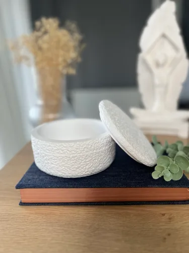 Beton Beyaz Kapaklı Dekoratif Kutu Saklama Kutusu Takı Kutusu