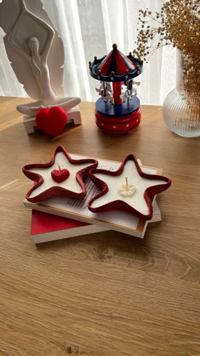 2’li Sevgiler Günü Temalı Deniz Yıldızı Dekoratif Tabak İçerisinde Soya Wax Mum