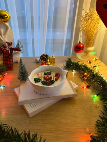 Yılbaşı Temalı Soya Wax Mum & Kıvrımlı Dokulu Dekoratif Kase