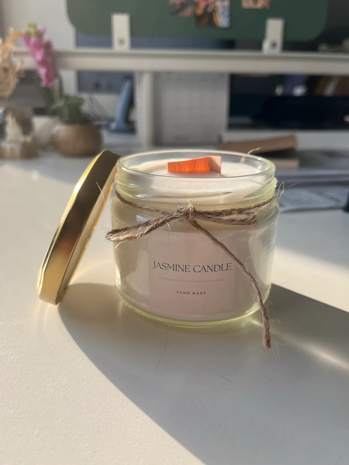 Ahşap Fitilli Şömine Sesli Cam Kavanoz Soya Wax Mum